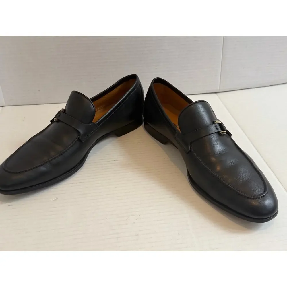 Men's Magnanni Flex Black Leather Strap Silver Buckle Dress Slip On Shoes Sz 12